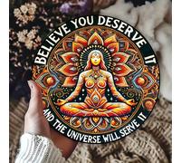 1 pezzo Pannello metallico vintage con scritta "You Deserve It, The Universe Serves It" - Decorazione da parete circolare in metallo con design a mandala, adatto per casa, regali spirituali, legge di