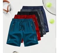 1 pezzo Pantaloncini casual da uomo, ampi e traspiranti, con stampa, con tasche, zip e vita con cordino, adatti per fitness, corsa e attività all'aperto estive L,M,S,XL,XXLColore unicoTessuto intrecci