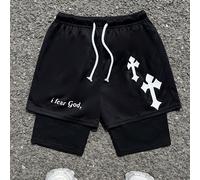 1 pezzo Pantaloncini casual versatili con stampa a croce, vita con coulisse e doppio strato, pantaloncini in rete grafici per ragazzi pre-adolescenti, come regalo per marito o fidanzato, abbigliamento