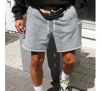 1 pezzo Pantaloncini sportivi da uomo con orlo grezzo e gamba dritta, vita consumata con design a coulisse, stile casual, tessuto liscio, grigio chiaro, consigliato acquistare una taglia in più, adatt