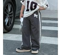 1 pezzo Pantaloni casual, larghi e diritti in tinta unita con vita con cordoncino e ricamo, adatti per pendolarismo, scuola, uso quotidiano, vacanze, sport, primavera/estate/autunno/inverno, per ragaz