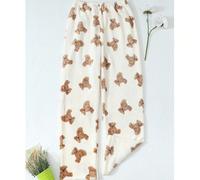 1 pezzo Pantaloni pigiama in flanella morbida e confortevole con stampa di un tenero orsacchiotto color albicocca, foderati termicamente, adatti per l'autunno/inverno, accoglienti L,M,S,XLAnimale,Fume