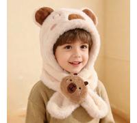 1 pezzo Paraorecchie e scaldacollo in pile spesso con orecchie di gatto per bambini, set di berretto e sciarpa con ricamo a zampa di gatto, per tenersi caldi quotidianamente 3-10 anniGrafico,Colore un