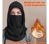 1 pezzo Passamontagna termico in poliestere con fodera in pile, collo integrato, paraorecchie e chiusura con cordino - Passamontagna invernale unisex per ciclismo e sci, maschera per il viso lavabile 