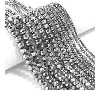 1 pezzo Perla di cristallo a forma di abaco piatta, color argento metallizzato, perline colorate sfumate da 3/4/6/8/10mm, perline colorate placcate e adorabili, forniture per la realizzazione di gioie