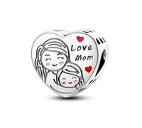 1 pezzo perla placcata in argento semplice a forma di cuore rosso con design a goccia d'olio, con incisione delle parole 'Forever Love Mom' su entrambi i lati, per bracciali/collane fai-da-te, regalo 