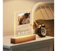 1 pezzo Personalizzata Luce notturna a LED con musica, targhetta LED con musica personalizzata, lampada LED personalizzata con immagine e base in legno, targa acrilica con brano personalizzato, lampad