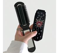 1 pezzo Pettine con specchio compatto pieghevole e portatile a forma di croce e cuore, accessorio ideale per il ritorno a scuola (posizionamento del motivo casuale) Tagli UnicaGeometrico,Halloween,sta