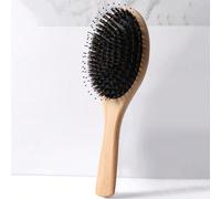 1 pezzo Pettine ovale in bambù con cuscinetto d'aria, Spazzola per capelli in bambù stile paddle con manico, Unisex per adulti e bambini, Adatto per capelli asciutti/bagnati, Setole in nylon e cinghia