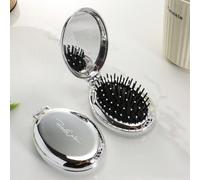 1 pezzo Pettine ovale pieghevole in argento lucido placcato, con specchio compatto, tascabile e portatile, adatto per uomo e donna, essenziale per scuola, viaggi e vacanze, accessorio per capelli da d
