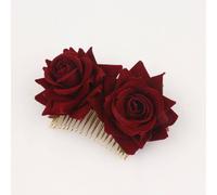 1 pezzo Pettine per capelli in velluto premium bordeaux con rosa in lega per donna, fermaglio per capelli con fiore artificiale stile bohémien da sposa per matrimonio, accessorio per capelli per vacan