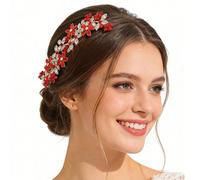 1 pezzo Pettine per capelli stile vintage con strass rossi e foglie floreali, elegante accessorio per capelli da sposa con cristalli per matrimonio, ballo, festa PianteABS