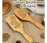 1 pezzo Pettine personalizzato su misura, pettine ovale mini in bambù con cuscinetto d'aria personalizzabile con fiore di nascita e nome, spazzola per capelli in bambù naturale con incisione laser, ad