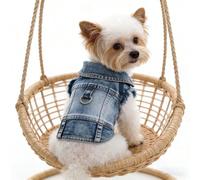 1 pezzo Pettorina per cani di piccola taglia con moschettone per guinzaglio, effetto jeans, adatta per primavera/autunno, Barboncino, Bichon Frisé, Teddy, cani di piccola taglia, taglia piccola, si co