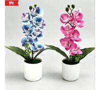 1 pezzo Pianta artificiale di orchidea Phalaenopsis blu e rosa in vaso, adatta per decorazione di casa, ufficio, ristorante, festa, matrimonio, bagno, decorazione domestica e regalo a tema fiore artif