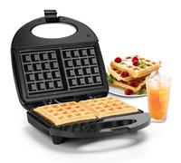 1 pezzo Piastra per waffle da 750W, produce 2 waffle croccanti, piastre rivestite antiaderenti, controllo della temperatura, molletta di bloccaggio, manico termoisolante, conservazione in posizione ve