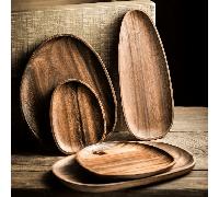 1 pezzo Piatto da cena in legno di acacia a forma ovale asimmetrica, vassoio in legno per ristorante, cucina, regalo di Natale Piatto piano in legno massello dalla forma speciale,Piatto piano in legno