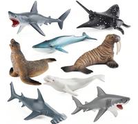 1 pezzo Piccolo modello realistico di animale marino, inclusi squalo bianco, balena blu, manta e leone marino, adatto per acquario, decorazione da spiaggia, giocattoli educativi per bambini, decorazio