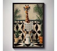 1 pezzo pittura a diamanti fai-da-te - Giraffa che legge il giornale sul water, arte moderna e umoristica, opera d'arte animale, adatta per soggiorno, camera da letto, ufficio - idea regalo unica 40*5