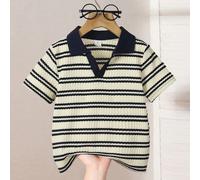 1 pezzo Polo a maniche corte con scollo a V a righe a nido d'ape casual da ragazzo, adatta per bambini da 4 a 7 anni da indossare in primavera ed estate. Questa polo Sunny Boy è adatta per andare a sc