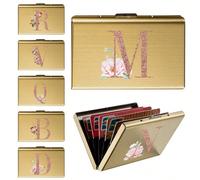 1 pezzo Porta carte sottile, con stampa dell'iniziale da A a Z a motivo rosa oro, portafoglio minimalista sottile in metallo alluminio per uomo, organizzatore di carte bancomat e biglietti da visita, 