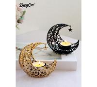 1 pezzo Portacandela in metallo, Portacandela a forma di luna, Portacandela per Eid Ramadan, Lanterna decorativa in metallo come regalo e centrotavola per il caffè, Candeliere per casa, ufficio, decor