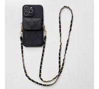 1 pezzo Portacarte in pelle PU nera alla moda con catena dorata, più 1 custodia per telefono nera antiurto compatibile con ///Redmi/Mi/OPPO/VIVO//Transsion, impermeabile, anti-caduta, resistente ai gr