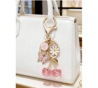 1 pezzo Portachiavi con fiore di ciliegio rosa e farfalla, con ciondolo a forma di lettera da A a Z, decorazione floreale e farfalla, anello rotondo adatto per borse/portafogli/chiavi delle donne, ada