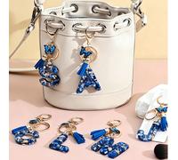 1 pezzo Portachiavi con lettera A-Y, nappina blu preziosa a forma di farfalla, portachiavi con lettera inglese, ciondolo pendente in resina cristallina, charm per borsa da donna, ciondolo per auto, re