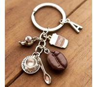 1 pezzo Portachiavi con lettera raffinata e ciondolo a forma di chicco di caffè, portachiavi casual creativo, accessorio di moda per auto e borsa, decorazione unica per custodia del telefono, regalo p