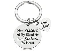 1 pezzo Portachiavi in acciaio inossidabile con targhetta a forma di cuore, con scritta "Non sorelle di sangue", regalo per amiche e sorelle, adatto per compleanni LettereLega di zinco