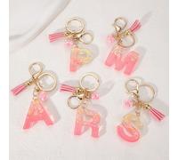 1 pezzo Portachiavi in resina con lettera creativa, nappina e farfalla, ciondolo a forma di lettera per ragazze B,A,D,F,E,C,G,H,I,J,K,L,M,N,O,P,Q,R,S,T,U,W,V,X,Y,ZGraficoABS