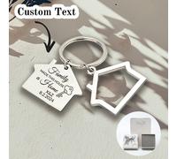 1 pezzo Portachiavi personalizzato con pietra natalizia e nome, ciondolo creativo a forma di casa, modello di casa vuoto, portachiavi regalo per il settore immobiliare, ciondolo personalizzato in acci