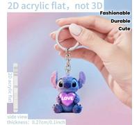 1 pezzo Portachiavi piatto 2D Disney Stitch - Portachiavi in acrilico a forma di cuore LOVE, durevole e alla moda per chiavi di auto, borse, portafogli, regali - adatto per la Festa della Donna, feste