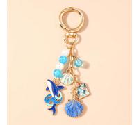 1 pezzo Portachiavi unisex in lega con ciondolo a forma di conchiglia e squalo, serie di perline da spiaggia, regalo per amici, accessorio per auto, portachiavi per borsa da donna Lega di zinco