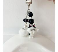 1 pezzo Portachiavi unisex stile coreano carino a forma di gatto che mangia un pesce, ciondolo con pesciolino, pallina soffice e perline, adatto come accessorio per zaino, auto, regalo per feste, comp