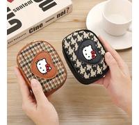 1 pezzo Portamonete mini a forma di cuore con stampa geometrica Hello Kitty Sanrio, organizer portatile per trucchi e chiavi, design con cerniera antifurto, essenziale per pendolarismo e appuntamenti,