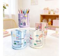 1 pezzo Portapenne rotante serie globale Sanrio Hello Kitty/Cinnamoroll/My Melody/Kuromi, organizer da scrivania trasparente a 360° con scomparti multipli per la cancelleria Polipropilene