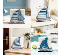 1 pezzo Portaposate a forma di barca a vela in legno, dispenser verticale per tovaglioli adatto per il bancone della cucina, organizer per tovaglioli a forma di nave in stile nautico blu, adatto per l