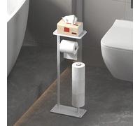 1 pezzo Portarotolo di carta igienica con vassoio portaoggetti, portarotolo da terra con supporto per telefono e spazzola per WC, portarotolo di carta igienica indipendente, scaffale portaoggetti da b