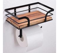 1 pezzo Portarotolo toilette in stile rustico country con mensola - Decorazione da bagno rustica in stile country - Accessori per bagno rustici in legno marrone caldo e metallo nero per salviettine, c