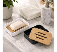 1 pezzo Portasapone piccolo e cicciotto in legno di bambù B&B per bagno, scatola per sapone da hotel, decorazione per bagno di casa, decorazione autunnale, stagione del ritorno a scuola nero,Bianco,Ne