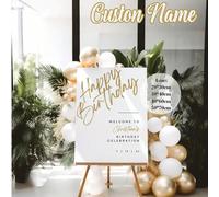 1 pezzo Poster personalizzato con nome e compleanno, sfondo decorativo per compleanno in stile design platino, poster senza cornice personalizzato "Buon compleanno Benvenuto" 20*30 cm,30*40 cm,40*60 c