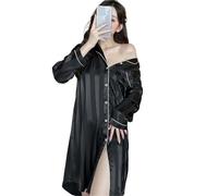 1 pezzo primavera autunno manica lunga jacquard di seta ghiaccio camicia da notte cardigan con risvolto taglie forti camicie sottili for la casa allentate Per Il Tempo Libero In Casa(Black,4XL)
