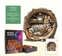 1 pezzo Puzzle di legno a forma di coniglio con buco ad albero, puzzle di legno asimmetrico a forma di animale, gioco da festa unico, opera d'arte decorativa, puzzle magico da tavolo, giocattolo educa