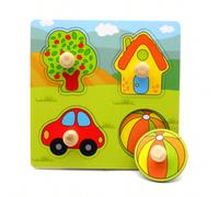 1 pezzo Puzzle in legno con scena di casa e auto per bambini 12M+, lavagna cognitiva portatile a forma di cartone animato, giocattolo per l'apprendimento precoce per uso domestico grande alberoLegno