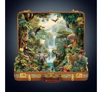 1 pezzo Puzzle in legno con scenografia di animali della giungla su una valigia, puzzle in legno con forme asimmetriche di animali, arte decorativa, gioco da tavolo puzzle magico, puzzle educativo uni