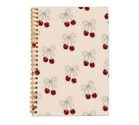 1 pezzo Quaderno a spirale con copertina rigida da 5,5 x 8,3 pollici, con disegno di ciliegie e nastri, a righe, ideale per scuola, ufficio, diario, regalo perfetto per donne, insegnanti, studenti, qu