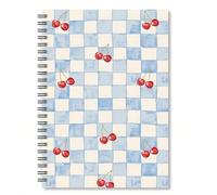1 Pezzo Quaderno a Spirale con Fodera a Quadri Ciliegia 2D, Adatto per Studenti, Ufficio, Aula, Note di Riunione, Scrittura Portatile, Regalo Ideale per il Ritorno a Scuola, Forniture Scolastiche Cart
