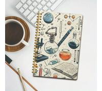 1 pezzo Quaderno da laboratorio scientifico con becher, pallone, design di orbitali molecolari - Quaderno a spirale A5 di chimica (14,2 x 21 cm, 50 pagine) - Regalo per scuola, università, ricerca, ch